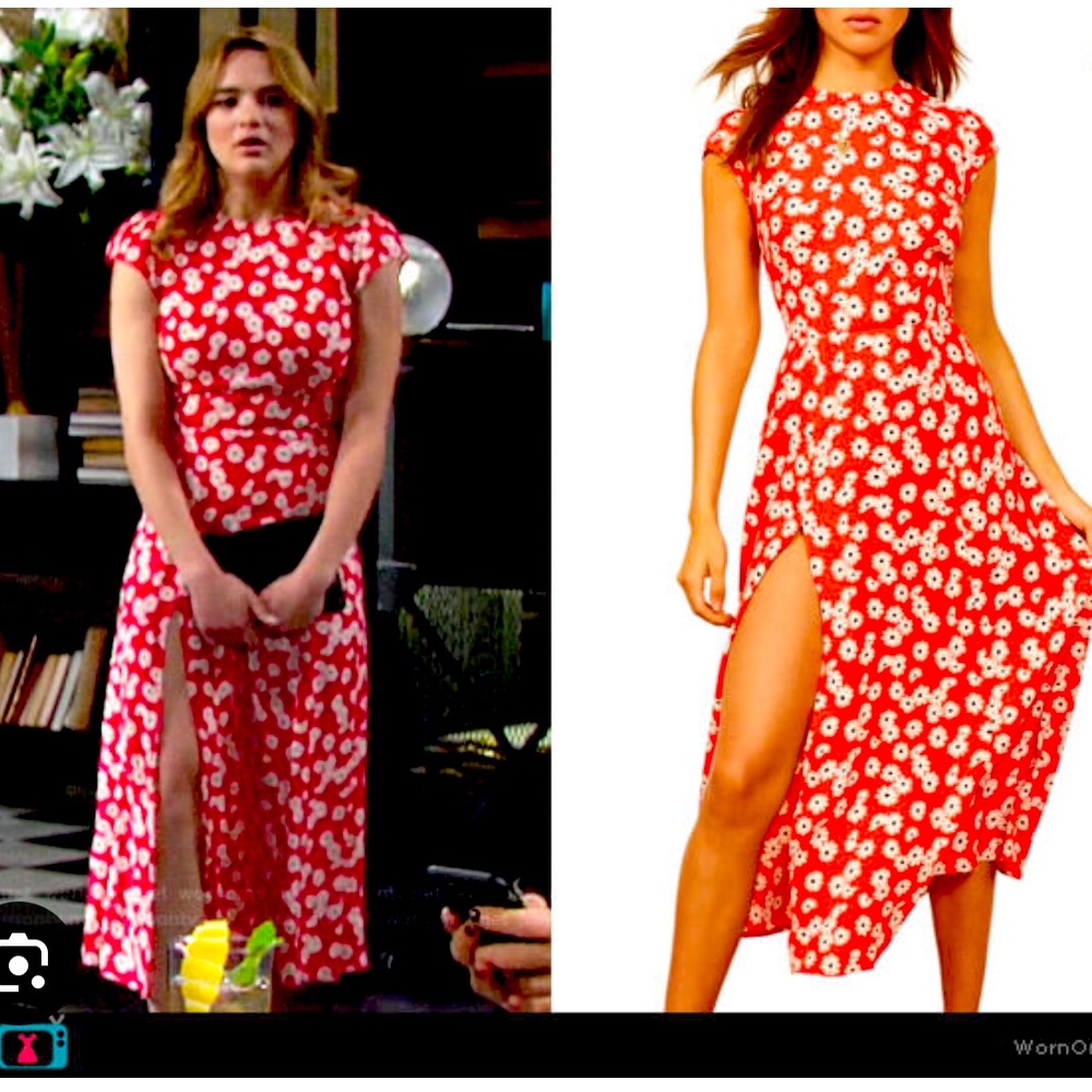 Reformation Gavin Red and White Floral cut out Midi Dress LAST PRICE NO OFFERS